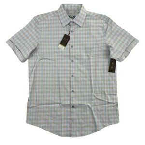 Tasso Elba Mens Stretch Mini-Box Dobby Plaid Short Sleeve Button Down Shirt M